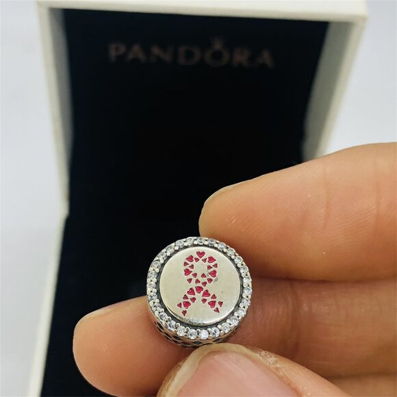 ✨🔥Pandora Breast Cancer Ribbon of Strength Dangle Charm Hope Bead Pendant - Picture 1 of 6